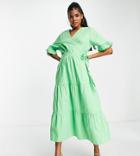 In The Style X Jac Jossa Exclusive Wrap Detail Tiered Midi Dress In Green