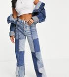 Topshop Petite Patchwork 90s Straight Jeans-black