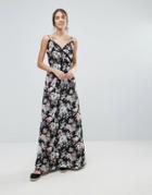 Uttam Boutique Floral Print Maxi Dress With Lace Trim - Black