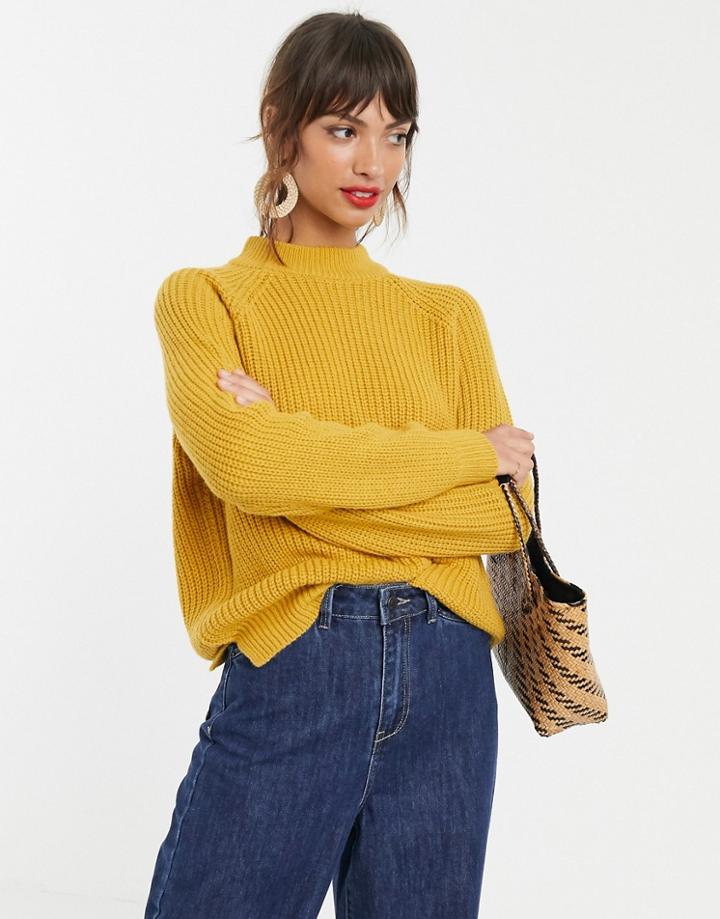 Vero Moda High Neck Ribbed Sweater In Mustard