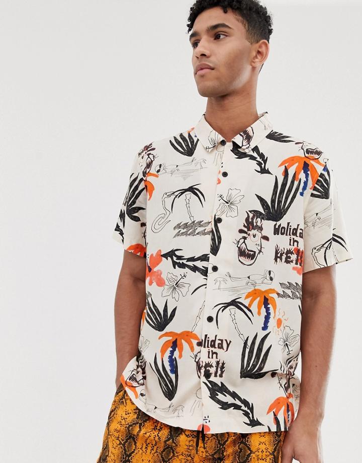 Weekday Coffee Shirt In Vacation Hell Print - Beige