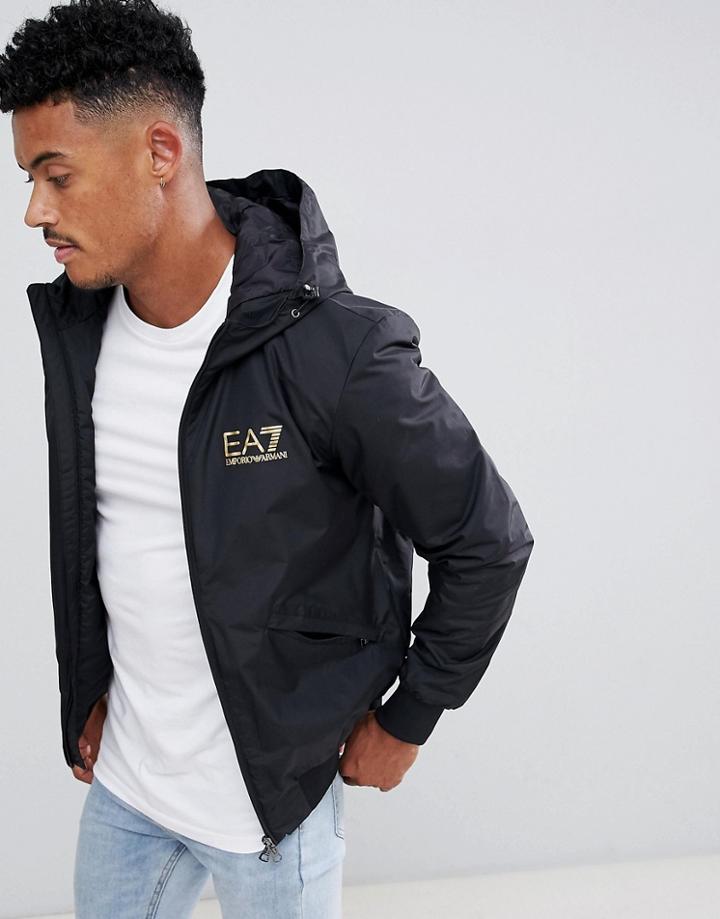 Ea7 Train Core Id Hooded Zip-thru Logo Jacket In Black - Black