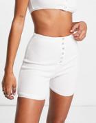 Lost Ink Ribbed Legging Short With Snap Detail In White