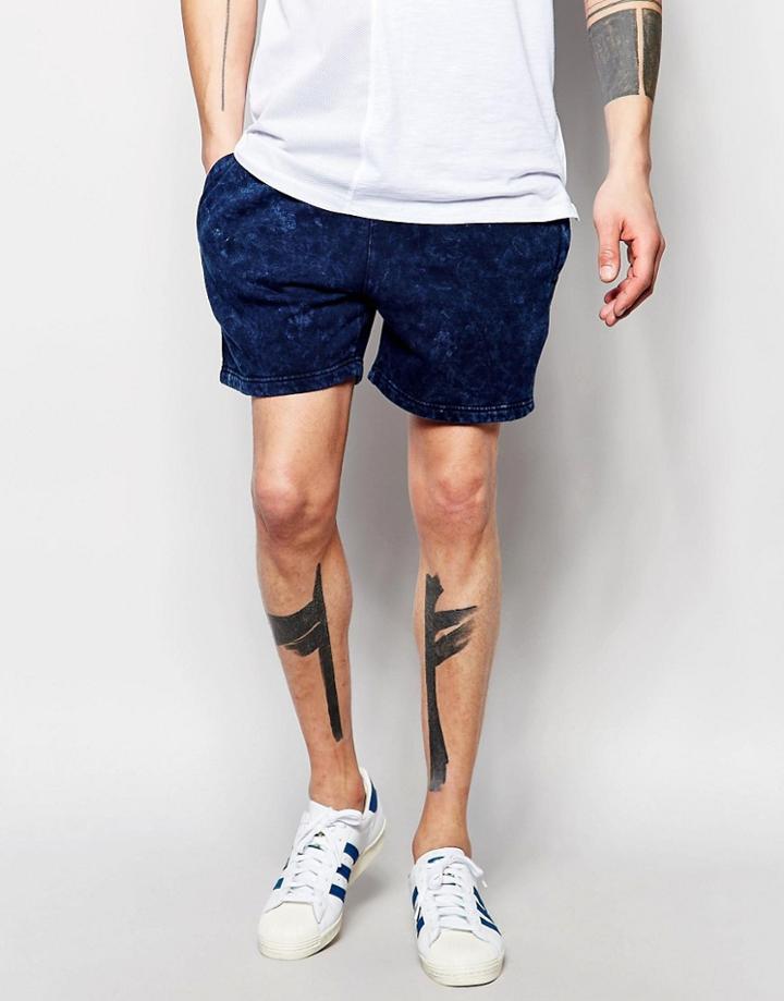 Asos Slim Jersey Shorts In Blue Acid Wash - Blue