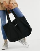 Asos Design Canvas Tote Bag In Black With 'nice & Cool' Embroidery