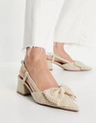 Asos Design Spring Bow Mid Heeled Shoes In Natural-neutral