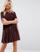 Asos Mini Smock Dress With Asymmetric Pu Panel - Red