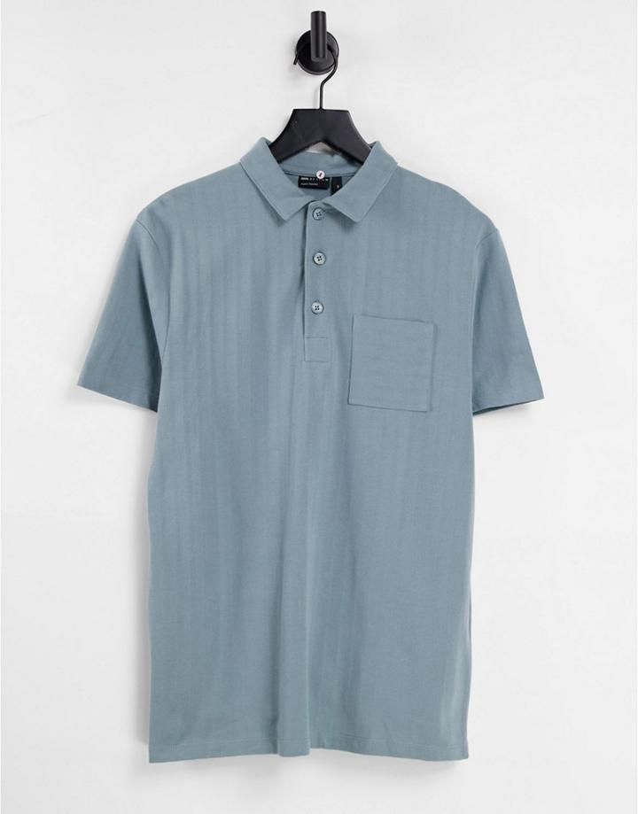 Asos Design Relaxed Polo In Fancy Pique Rib In Washed Blue-blues