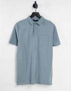 Asos Design Relaxed Polo In Fancy Pique Rib In Washed Blue-blues