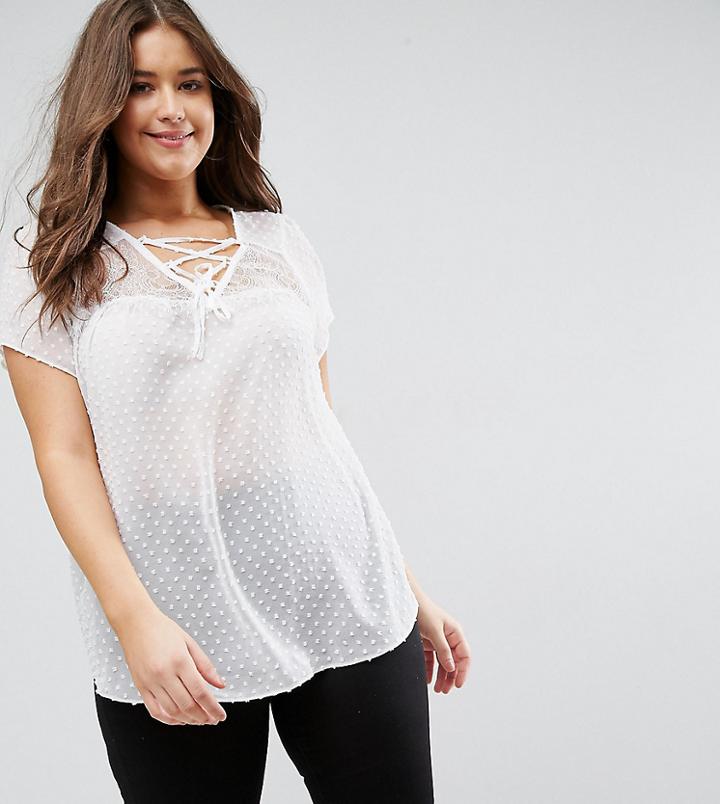 New Look Curve Dobby Lattice Front Blouse - Cream