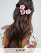 Asos Design Pack Of 6 Pretty Floral Hair Clips - Pink
