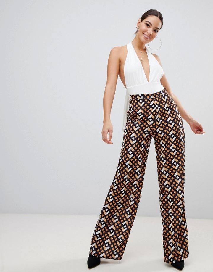Prettylittlething Wide Leg Pants In Geo Print - Multi