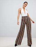 Prettylittlething Wide Leg Pants In Geo Print - Multi