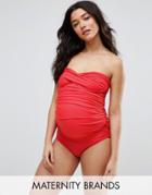 Asos Maternity Gathered Ruched Bandeau Swimsuit - Red