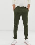 Selected Homme Skinny Fit Stretch Chinos In Khaki - Green