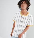 Sacred Hawk Button Up T-shirt With Stripes - White