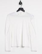 Only Puff Shoulder Detail Ribbed Top In White