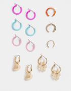 Asos Design Pack Of 8 Earrings And Single Ear Cuffs With Color Pop And Charms-multi