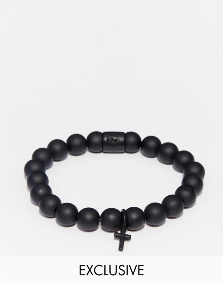 Chained & Able Cross Beaded Bracelet In Black - Black