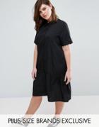 Daisy Street Plus Oversized Dress With Short Sleeve And Peplum Hem - Black