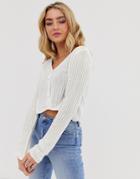 New Look Rib 90s Cardigan In White - White