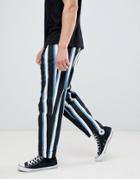 Asos Design Wide Balloon Pants With All Over Stripe In Navy - Black
