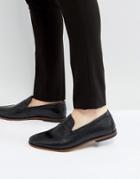 Asos Loafers In Black Leather With Brogue Detail And Natural Sole - Black