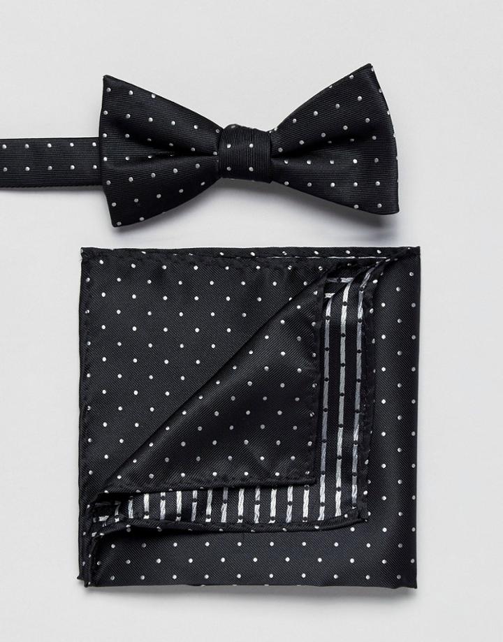 Selected Homme Bow Tie & Pocket Square In Spot - Black