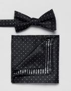 Selected Homme Bow Tie & Pocket Square In Spot - Black