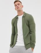 Asos Design Muscle Harrington Jersey Jacket In Khaki