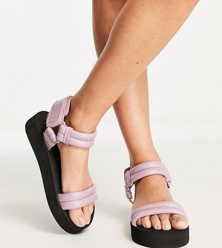 Asos Design Wide Fit Fluent Padded Sporty Sandals In Lilac-purple