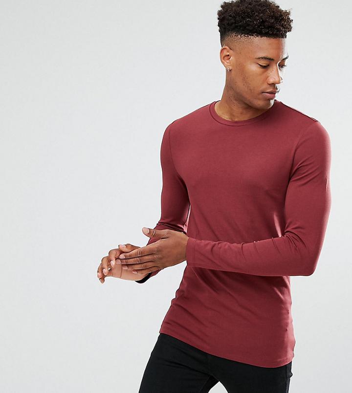 Asos Tall Muscle Fit Long Sleeve T-shirt - Red