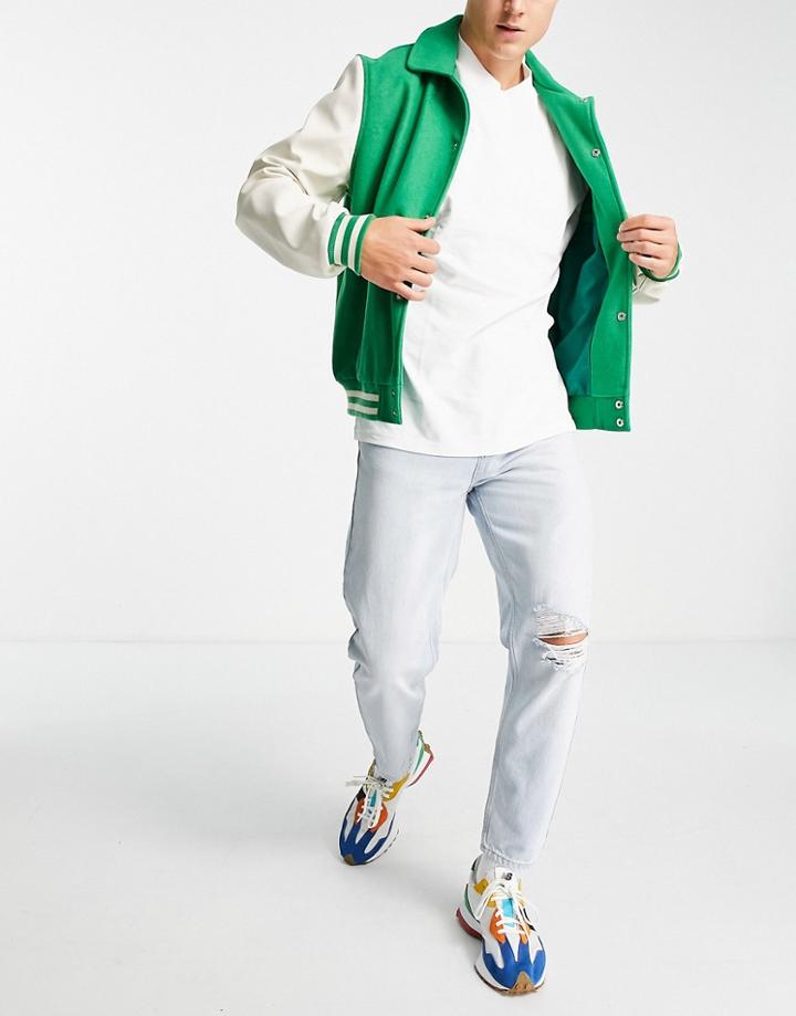 New Look Slim Rigid Jeans With Frayed Hem In Vintage Wash-blues