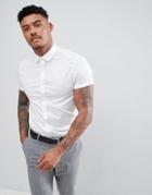 Asos Design Wedding Stretch Slim Herringbone Shirt In White - White