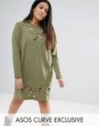 Asos Curve Long Sleeve T-shirt Dress With Nibble Detail - Green