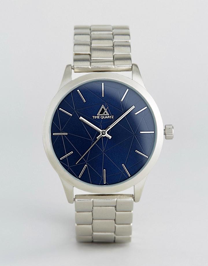 Asos Bracelet Watch In Brushed Silver With Navy Face - Silver
