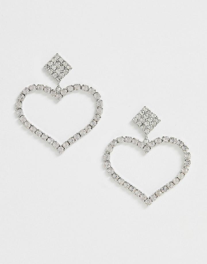 True Decadence Rhinestone Crystal Heart Drop Earrings-silver