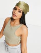 My Accessories London Multiway Headscarf & Crop Top In Khaki Satin-green