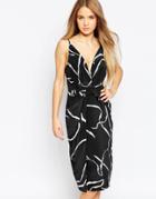 Talulah Crackle Print V Neck Dress - Black Crackle