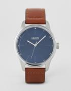Hugo 1530029 Dare Blue Dial Leather Strap Watch In Brown - Brown