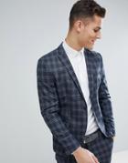 Selected Homme Skinny Suit Jacket In Navy Check - Navy