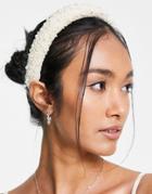 Asos Design Padded Headband In All Over Pearl Design-white
