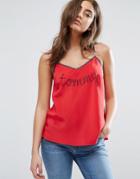 Tommy Hilfiger Denim Logo Strappy Cami With Lace - Red