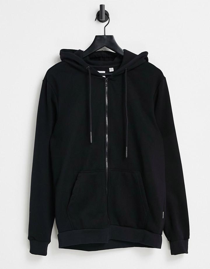 Only & Sons Zip Through Hoodie In Black