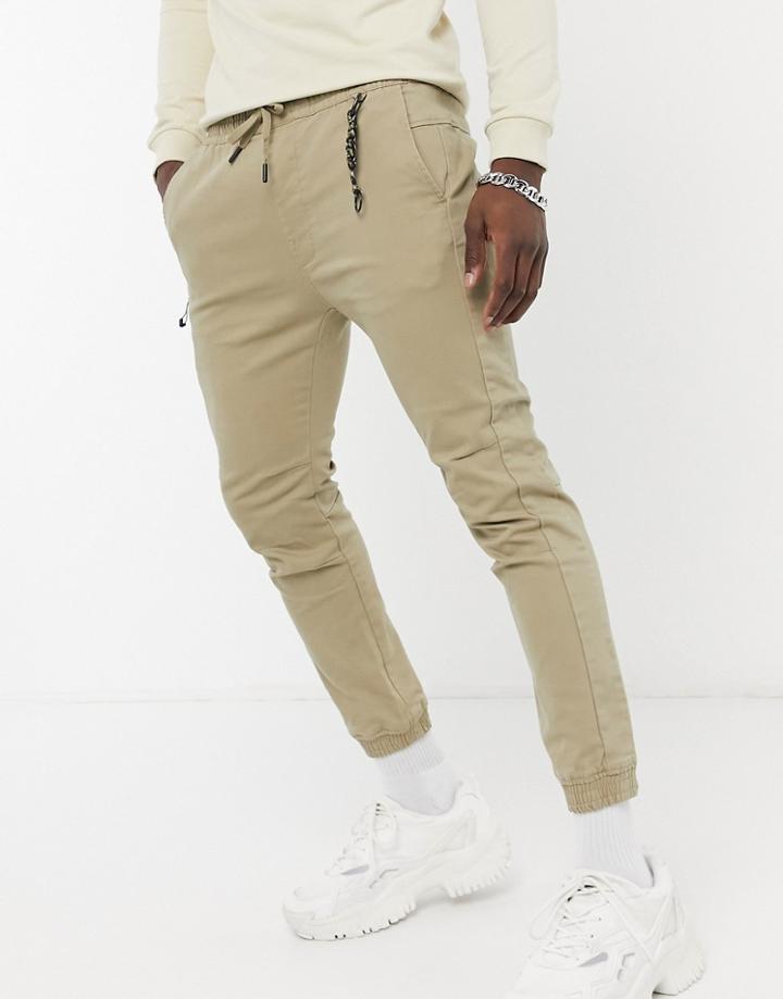 Pull & Bear Join Life Cuffed Pants In Beige-neutral