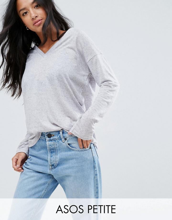 Asos Petite Long Sleeve Linen T-shirt - Gray