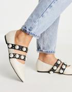 Asos Design Livia Faux Pearl Studded Ballet Flats In Natural Fabrication-neutral