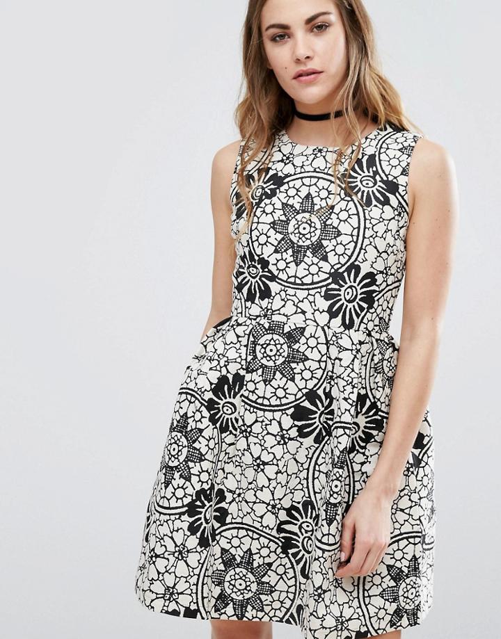 Qed London Floral Skater Dress - Black