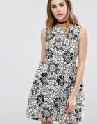 Qed London Floral Skater Dress - Black