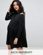 Asos Maternity Cold Shoulder Shirt Dress With Tie Detail - Black